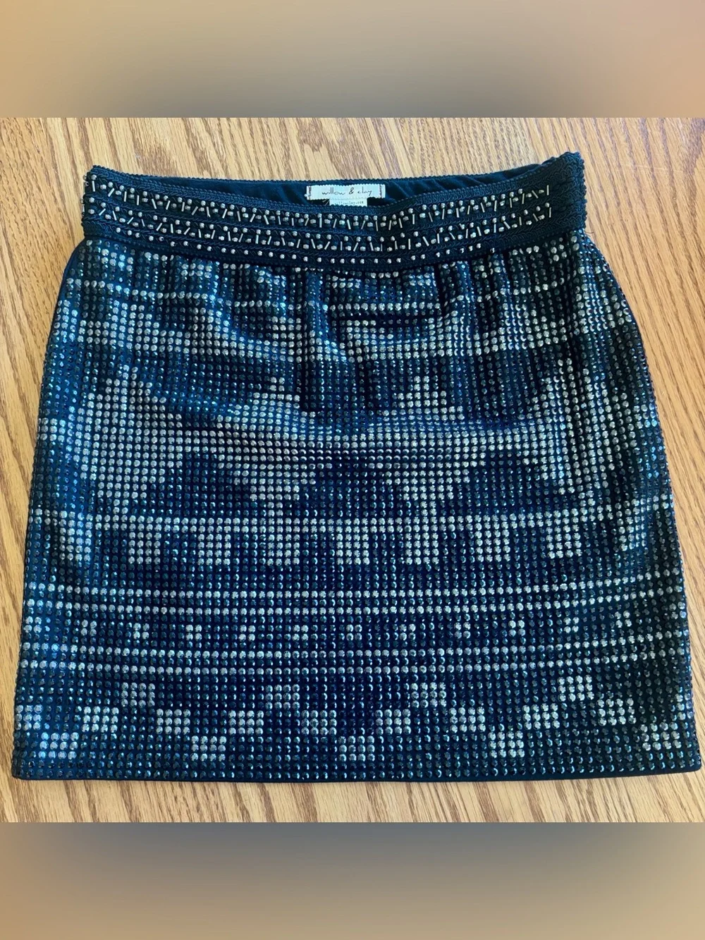 Willow & Clay Size S Beaded Black Sequin Mini Skirt